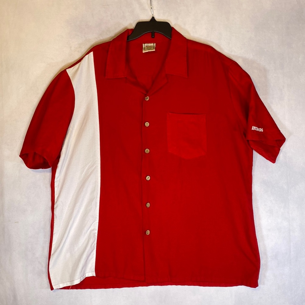 Red Short-Sleeve Button Front Shirt with White Side Panel